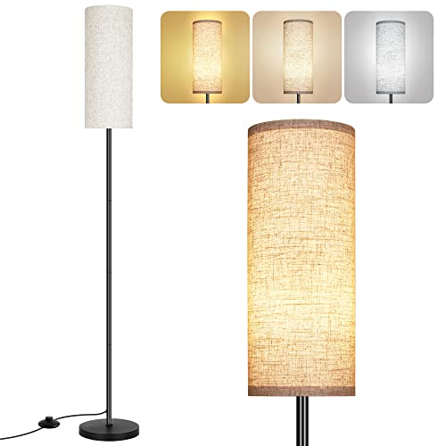 PARTPHONER Boho Floor Lamp for Living Room with 3 Color Temperatures LED Bulb, Standing Lamp Tall Lamp Reading for Bedroom, Office, Kids Room (9W LED Bulb, Rattan & Fabric Shades Included)