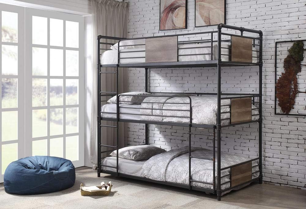 Acme Brantley Metal Frame Triple Bunk Bed in Sandy Black