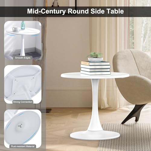 Mid-Century Round Coffee Table, Tulip Center Table Livingroom Table, Sofa Console Table Pedestal Tables Metal Table Sofa Table, White, 31.5 