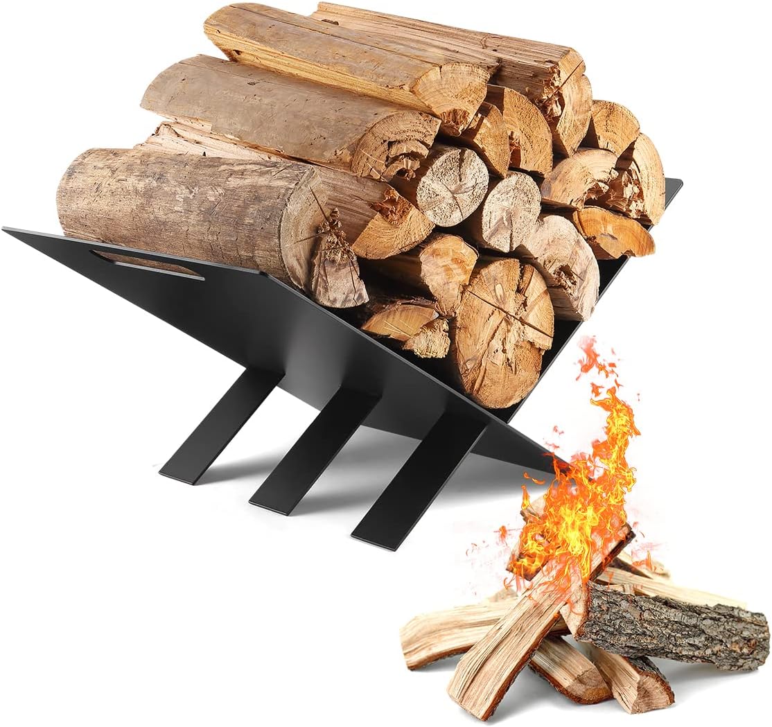 DEERFAMY Firewood Rack Indoor, Heavy Duty Log Holder for Outdoor Fireplace Wood Storage, Black