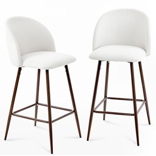 soges Bar Stools Set of 2, 26.7 Inch Counter Height Modern Bar Chairs with Back Support and Metal Legs, Kitchen Breakfast Bar Stools with Footrest for Home Island, Beige