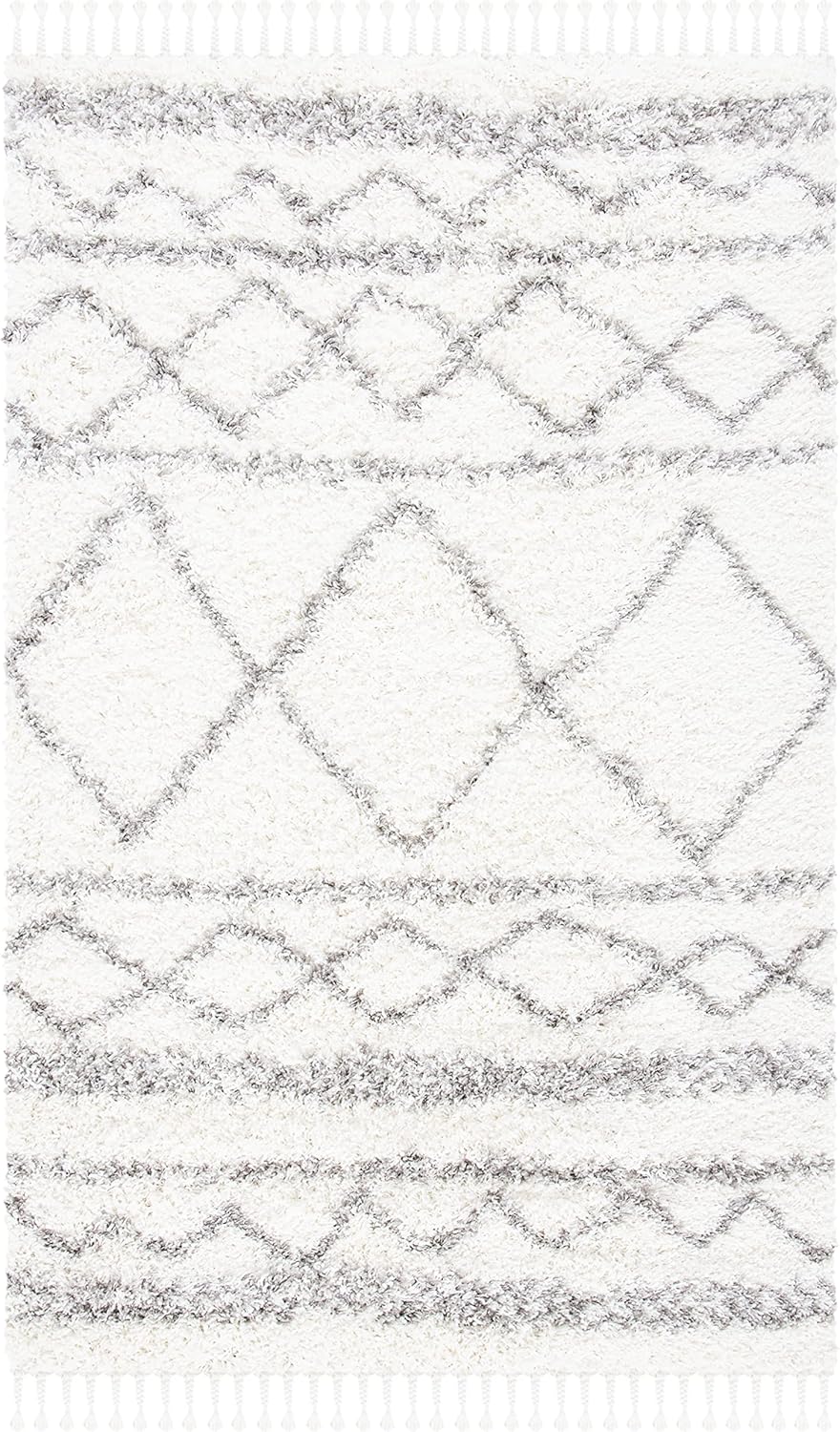 SAFAVIEH Pro Lux Shag Collection Area Rug - 9' x 12', Ivory & Grey, Boho Braided Design, Non-Shedding & Easy Care, 2-inch Thick Ideal for High Traffic Areas in Living Room, Bedroom (PLX436B)