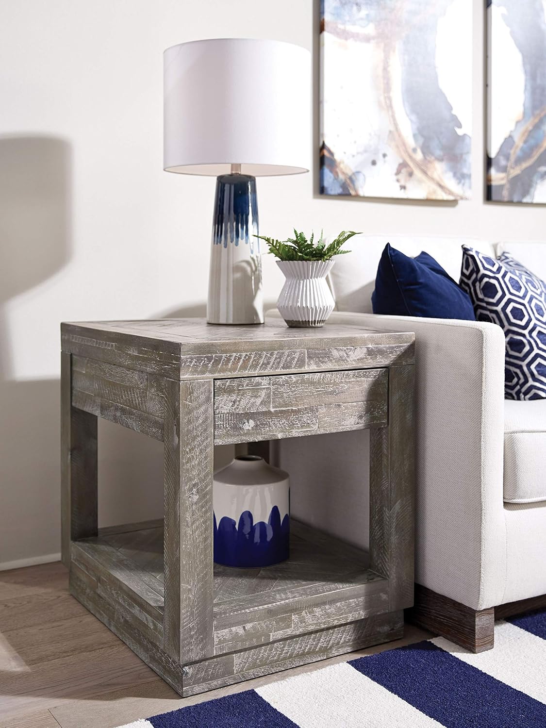 Modus Herringbone End Table, Rustic Latte