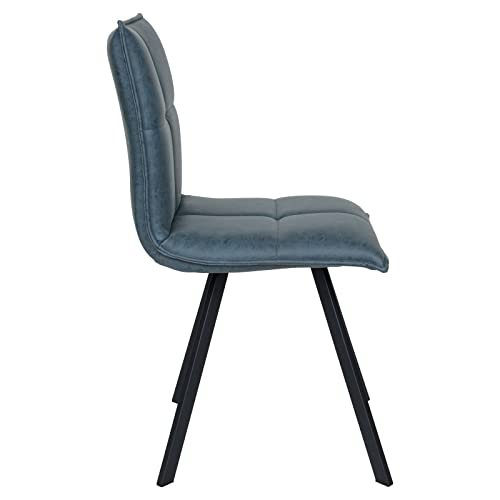 LeisureMod Wesley Modern Leather Kitchen and Dining Chairs with Metal Legs Set of 4 (Peacock Blue)