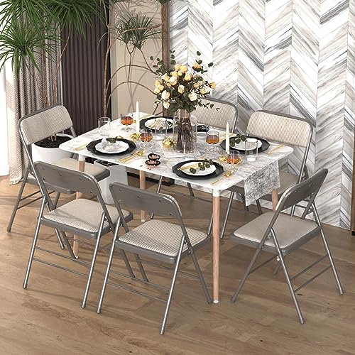 Fabric Padded Folding Chair Set, Metal Steel Foldable Chairs with Upholstered Seat and Back, Folding Chairs for Home & Office, Reception Room Church Wedding Events, 330lbs Capacity (2 Pack, Khaki)