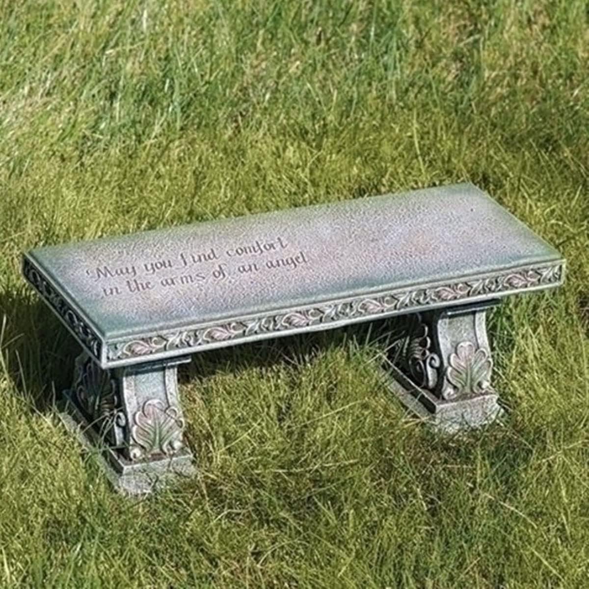 Roman Memorial Bench with Verse Inscribed on Top, 15.25-Inch, Resin, Small