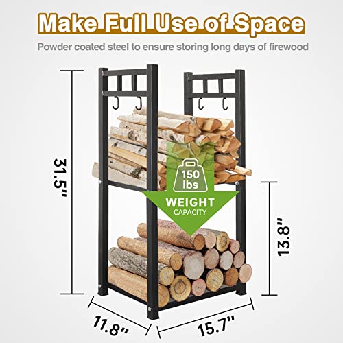 GREENER 31.6’’ Tall Firewood Rack 2 Tiers Fireplace Storage Log Rack Holder Wood Storage For Indoor Fireplace, Wood Stove or Outdoor Patio