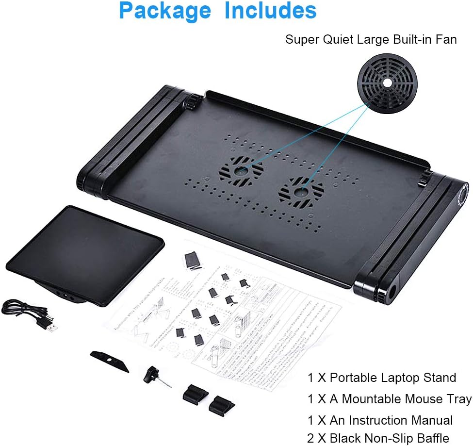 Laptop Table For Bed and Sofa IPAD Stand Cozy Desk Portable Adjustable Laptop Table Sitting With 2 Cooling Fans and Mouse Pad Adjustable Laptop Bed Stand Table Notebook Stand Reading Holder, COOLBUDDY