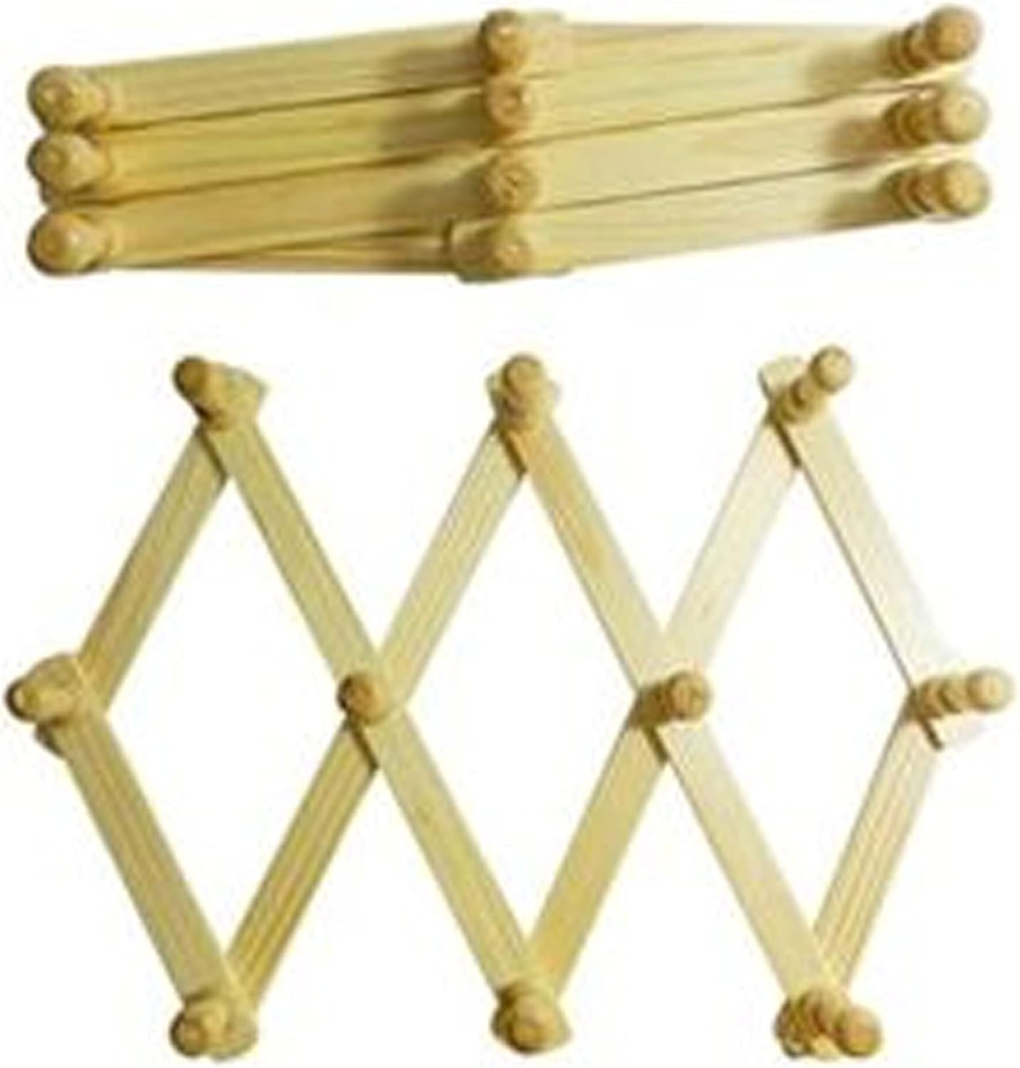 2 Wooden Expandable Hanger Accordion Coat Rack Wall Mounted Hats Mugs Coats Hook