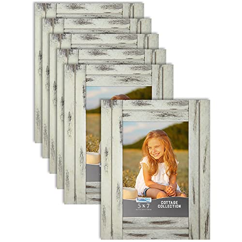 Icona Bay 5x7 (13x18 cm) Picture Frames (Creamery White, 6 Pack), Rustic Picture Frame Set, Natural Real Wood Frames, Cottage Collection