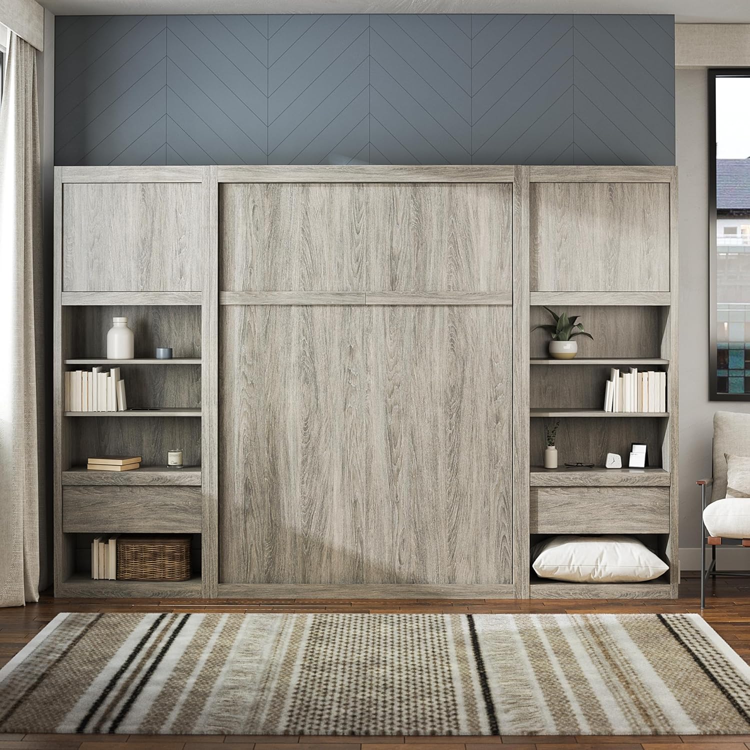 Signature Sleep Paramount Full Wall Bed & 2 Side Cabinet Bundle in Gray Oak