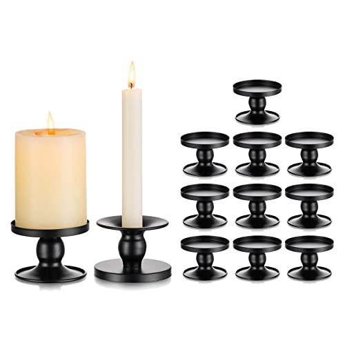 Romadedi Candle Holders for Pillar Candles, Gold Pillar & Taper Candle Holder, Small Metal Candle Stick Candle Holder for Wedding, Dining Room Table Centerpiece, Holiday Decor, 4 Pcs