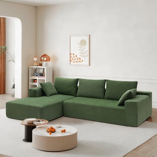 Sectional Couches for Living Room - Modern Minimalist Style Couch, Upholstered Sleeper Sofa for Living Room, Bedroom, Salon,no assembly required, L-Shape (Green)