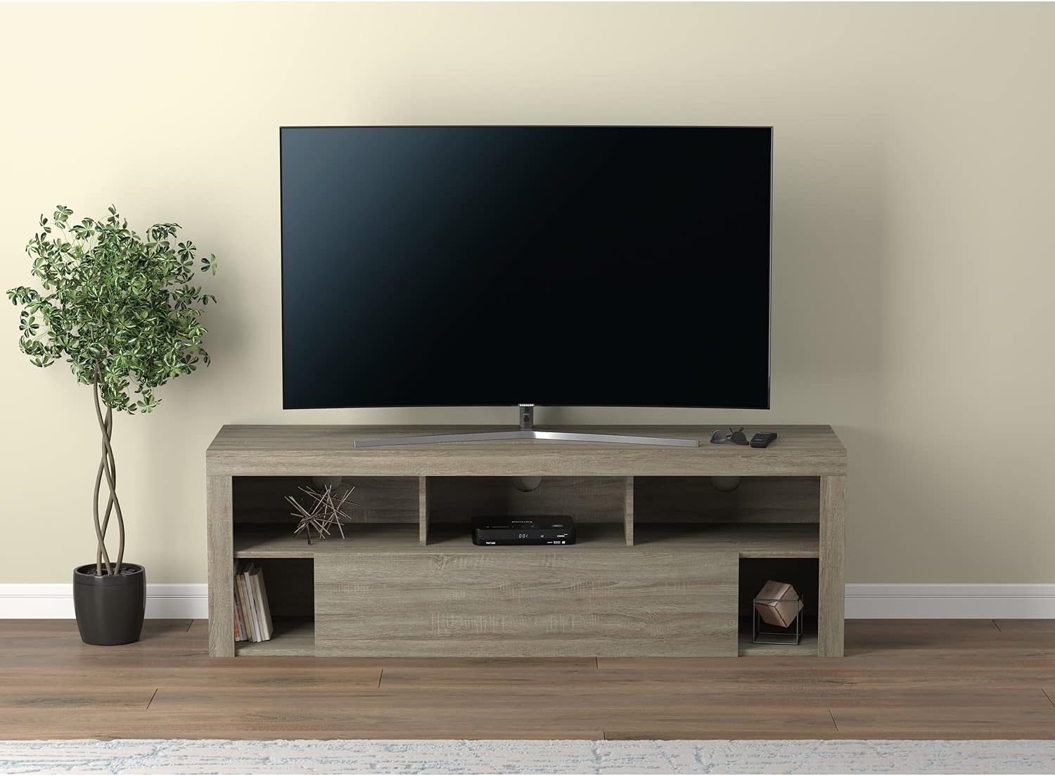 Safdie & Co. Dark Taupe 1 Big Drawer 5 Shelves TV Stand, Beige