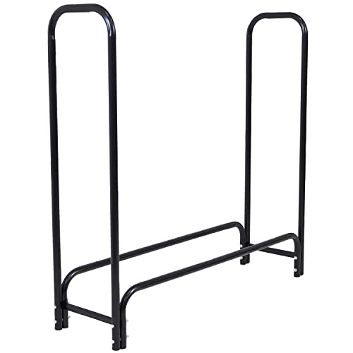 Sunnydaze 8-Foot Firewood Log Rack - Indoor/Outdoor Black Powder-Coated Steel Storage Accessory