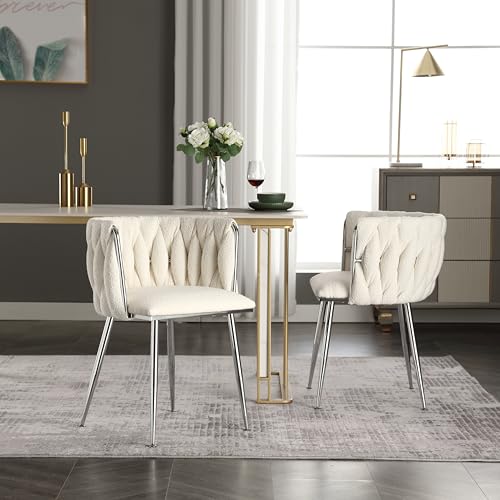 Set of 2 Chic and Comfortable Velvet Accent Chairs with Metal Feet Boucle Perfect for Living Room or Bedroom Sturdy and Durable Construction High Backrest Cozy Armrest Ivory