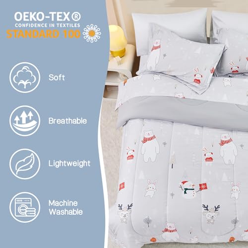 Cat Kids Comforter Set for Girls Twin, Cute Quilted Pink Heart Printed Bedding Set with Pillow Sham, Lightweight Soft Breathable Machine Washable Bed Set 2 Piece