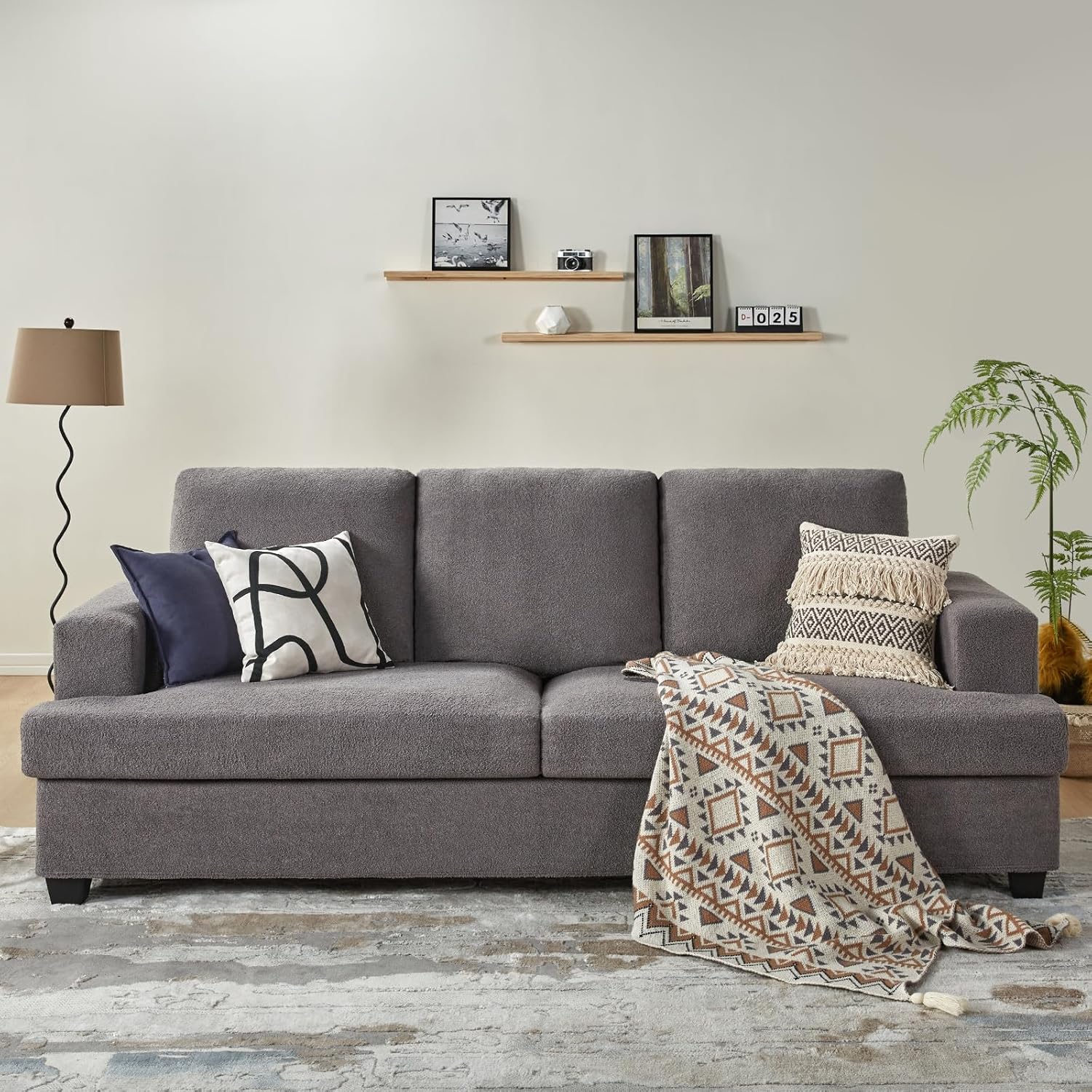 AMERLIFE 97 Inch Sofa, Oversized Sofa-Modern Sofa Couch in Bouclé, 3 Seater Couch for Living Room- Comfy Sofa, Grey Deep Seat Sofa