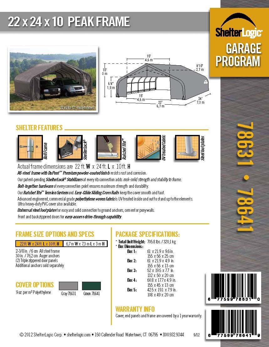 ShelterLogic 9627-OG-4744-O-10410 Peak Style Vehicle Hangar with Cover, Grey/Green