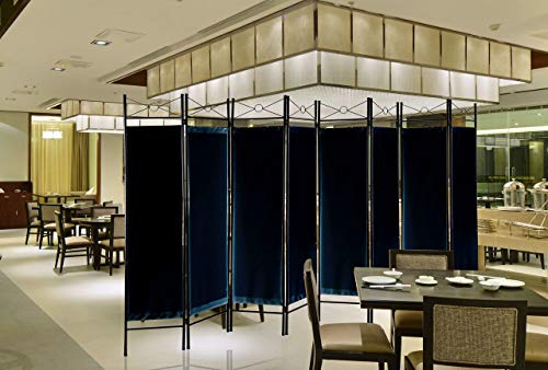 Legacy Decor 6 Panel Metal and Woven Fabric Room Divider with Two Way Hinges Black Color
