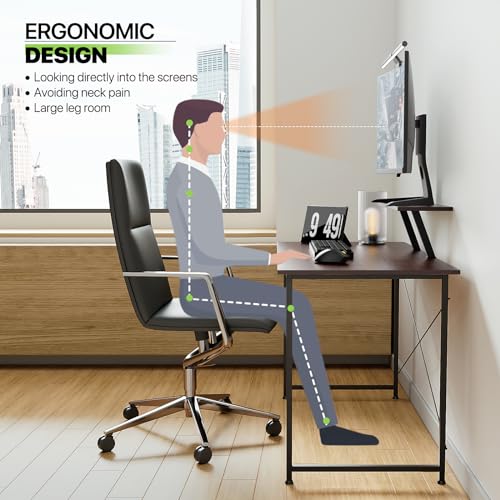 Magshion 47 Inch Computer Desk, Computer Desk with Shelves, Home Office Writing Desk, PC Table withe 2 - Tier, Black Metal Frame, Rustic Brown