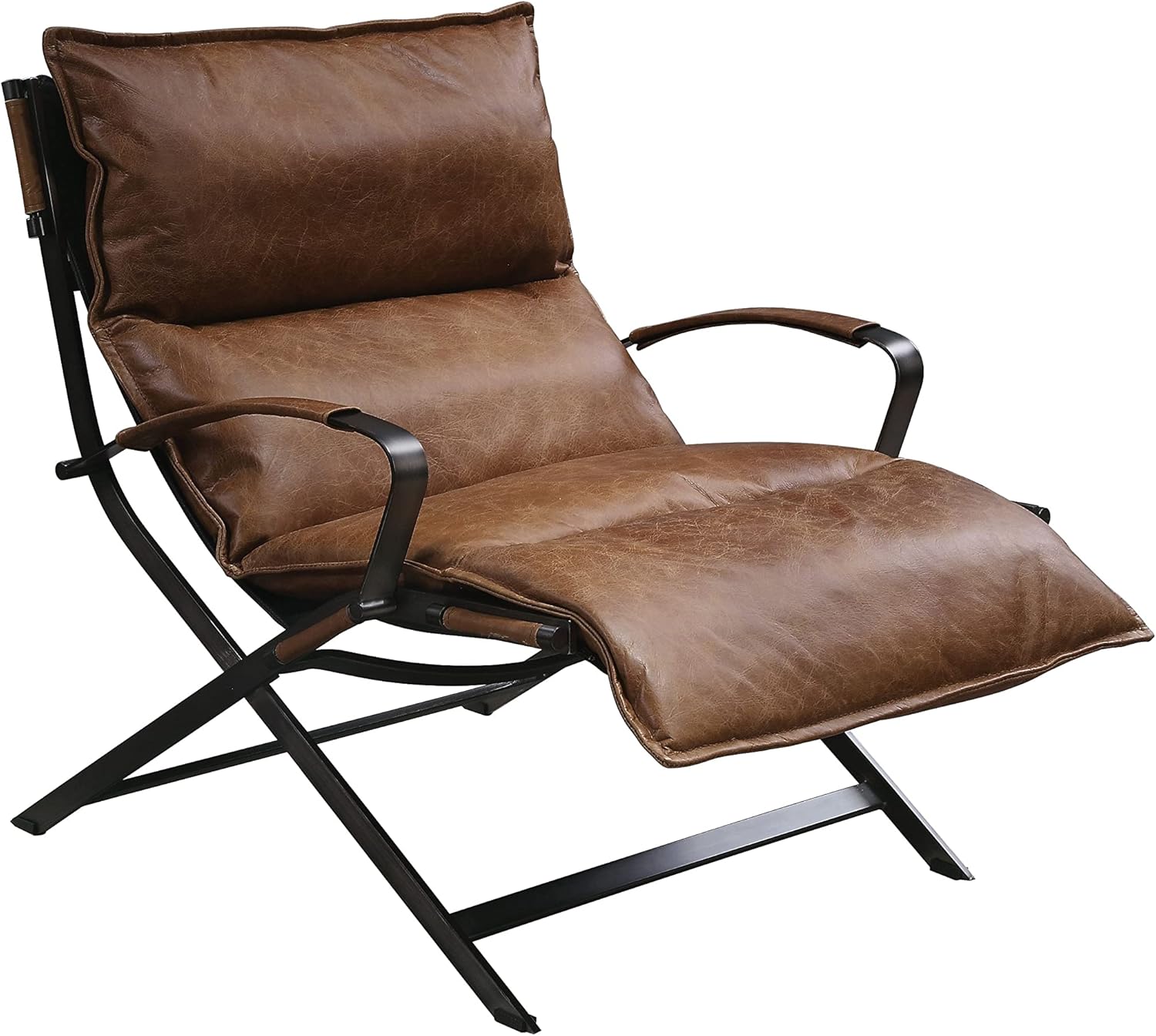 Acme Zulgaz Accent Chair in Cocoa Top Grain Leather and Matt Iron