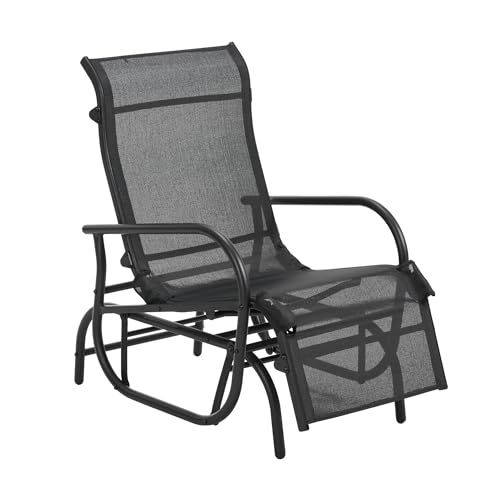 Outdoor Patio Glider Chair Porch Gliders Patio Swing Rocking Chair Metal Frame Swing Glider Chair with Breathable Mesh Fabric and Cushion for Backyard Garden Porch, Black