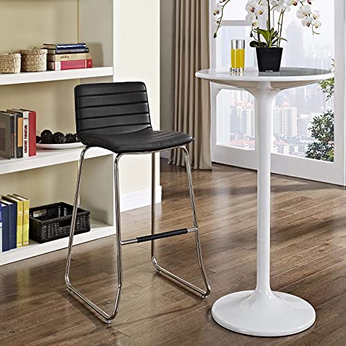 Modway Dive Modern Ribbed Faux Leather Upholstered Bar Stool in White