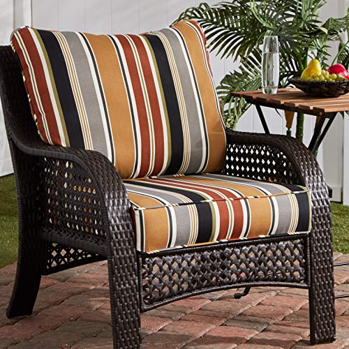 Greendale Home Fashions Outdoor Deep Seat Cushion, 2-Piece Set, Gray Stripe
