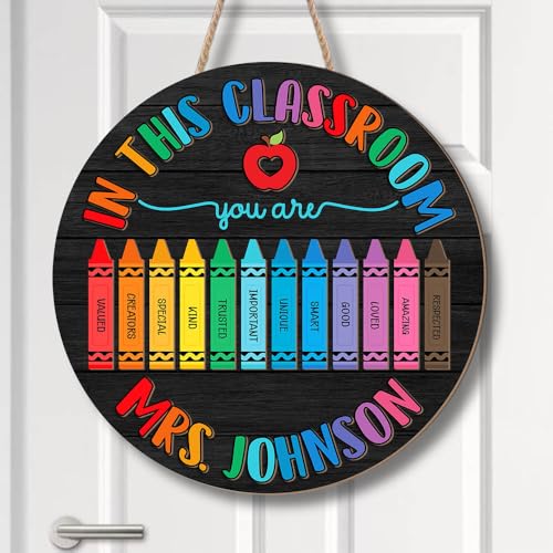Personalized 2-Layers Teacher Welcome Sign for Classroom Door, Custom Teacher Name Signs for Classroom, Wooden Classroom Door Sign, Personalized Teacher Gifts Back To School Sign Decoration