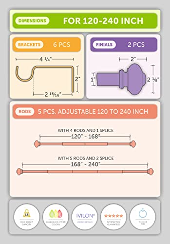 Ivilon Drapery Window Curtain Rod - Knob Design, 1 Inch Rod, 48 to 86 Inch. Satin Nickel