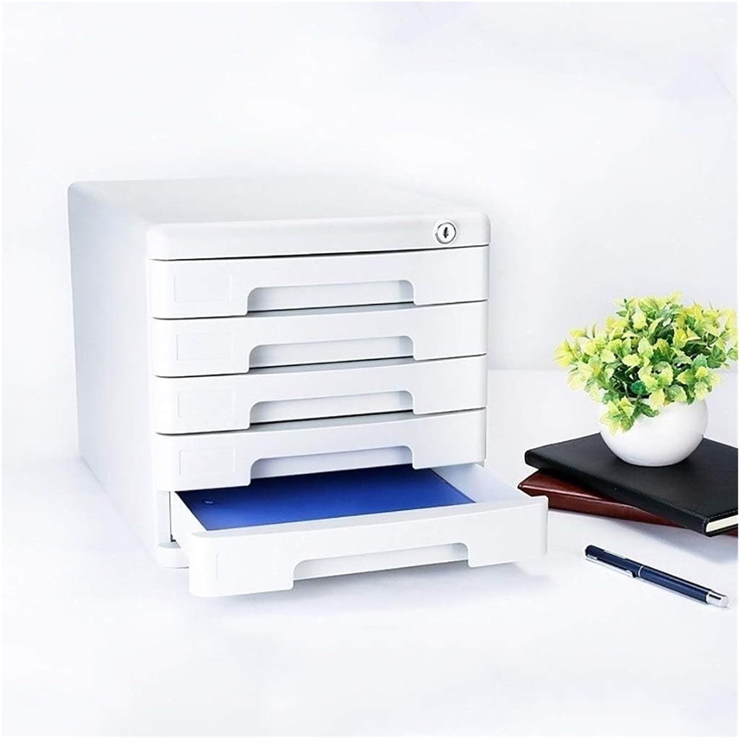 File Cabinet Desktop File Cabinet, Office Storage Box with Lock/Blank Label, 5-Layer Drawer Storage Organization