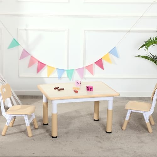 Kids Table and Chairs Set, Height-Adjustable Toddler Table and Chairs Set for Age 3-8, 31.5''Lx23.6''W Graffiti Desktop, Kids Activity Table for Daycare, Classroom, Home (Pink, 2 Chairs)