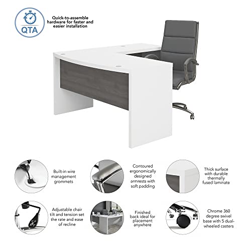 Bush Business Furniture Echo L Shaped Bow Front Desk with High Back Chair, Pure White and Modern Gray