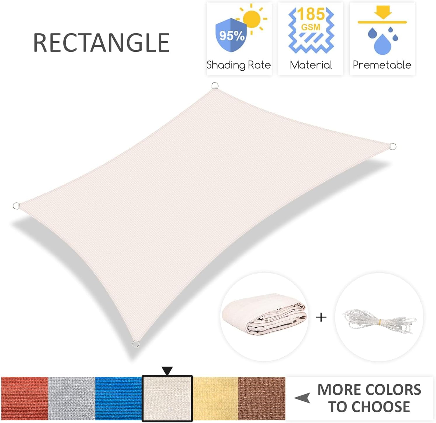 Garden expert 20'x20' Sun Shade Sail Square Canopy Shade Cover for Patio Garden Outdoor Backyard, Cream