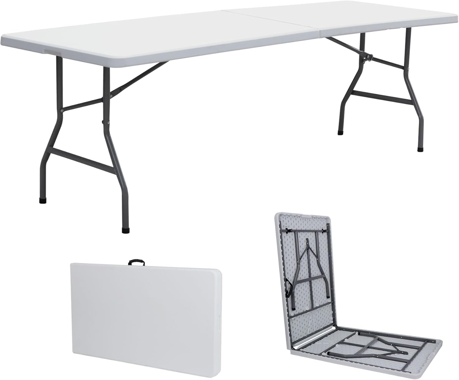 ZENY 8ft Portable Folding Table Plastic Indoor Outdoor Picnic Party Camp Dining Table with Handle, White