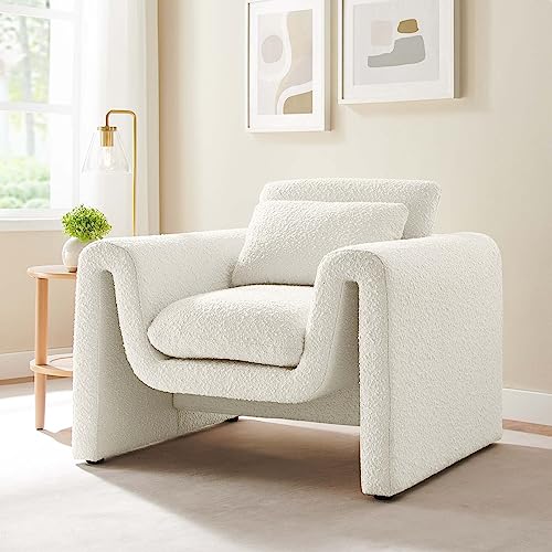 Modway Waverly Boucle Fabric Living Room Accent Armchair in Black-Unique Wavy Design