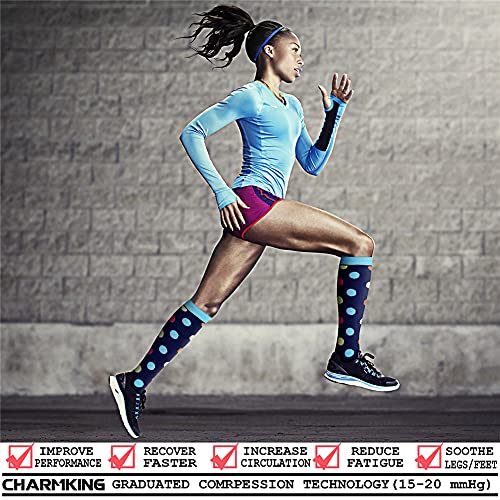 CHARMKING 6 Pairs-Compression Socks for Women & Men Circulation Best Support for Nurses, Running, Athletic,Flight Travel