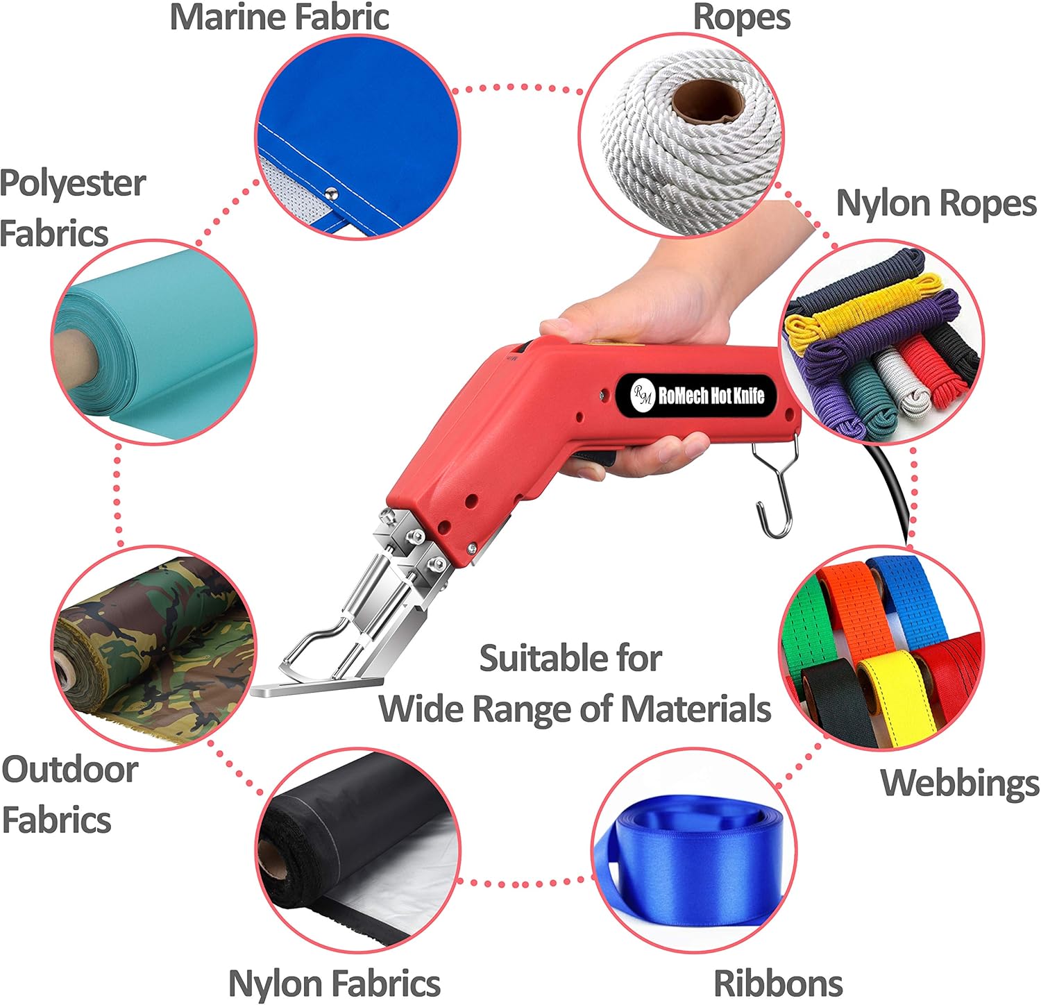 ROMECH Rope Cutter Fabric Cutter -Pro Electric Hot Knife+Replacement Parts(R Blade)