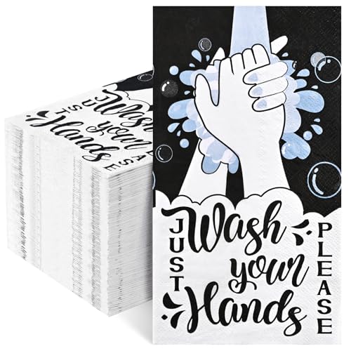 Homlouue 100 PCS Bathroom Napkins, 3 Ply Just Wash Your Hands Please Disposable Hand Towels for Bathroom, Bathroom Etiquette Guest Napkins for Bathroom Powder Room Wedding Birthday Decorative Towels