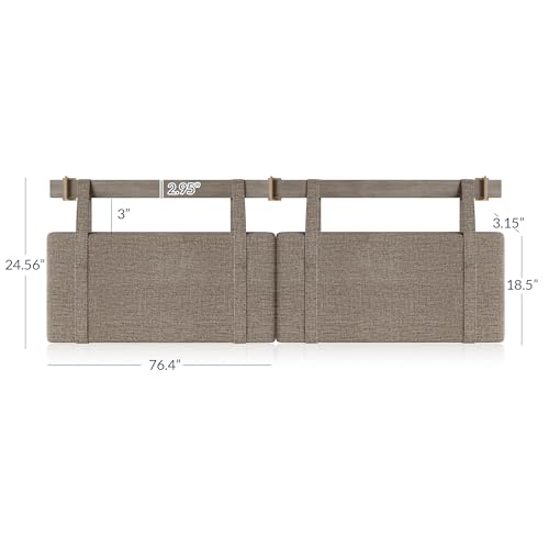 BELLEZE Wall Mounted Headboard for Queen Size Bed, Linen Fabric Padded Headboard Queen Upholstered Head Boards Solid Wood Hanging Headboard Panels with Stainless Steel Hooks for Bedroom - Pebble Grey