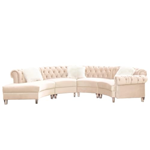 Velvet Curved Symmetrical Modular Semi Circular Sofa Sectional, Cream