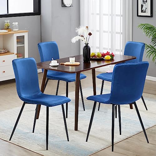 FurnitureR Dining Chairs Set of 4 Comfy Side Fabric Seat Back and Sturdy Golden Legs for Kitchen Living Waiting Room, Beige