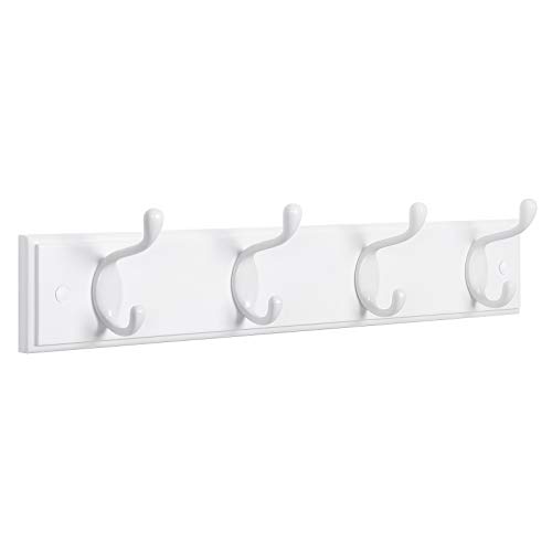 SONGMICS Wall-Mounted Coat Rack, Hook Rack, 4 Dual Metal Hooks, for Coats, Bags, Keys, in The Entryway, Bedroom, Living Room, Black ULHR023B01