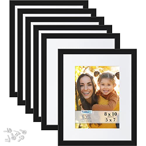 Icona Bay 8x10 White Picture Frame w/Removable Mat to 5x7, Modern Double-Beveled Frame, Tabletop or Wall Mount, Eve Collection