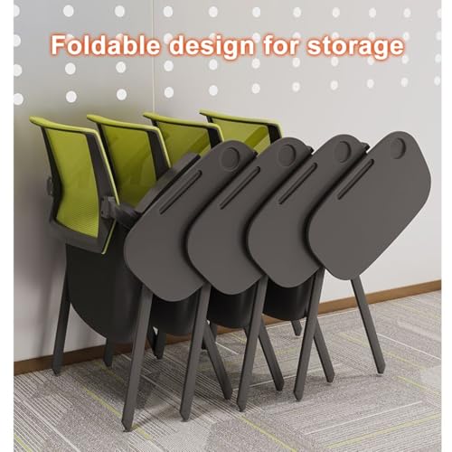 Stackable Conference Room Chairs with Writting Board,Folding Office Chair Foldable Desk Chair Mesh Back and Arms,Meeting Room Chairs Padded Seat Cup Holder(/Grey)