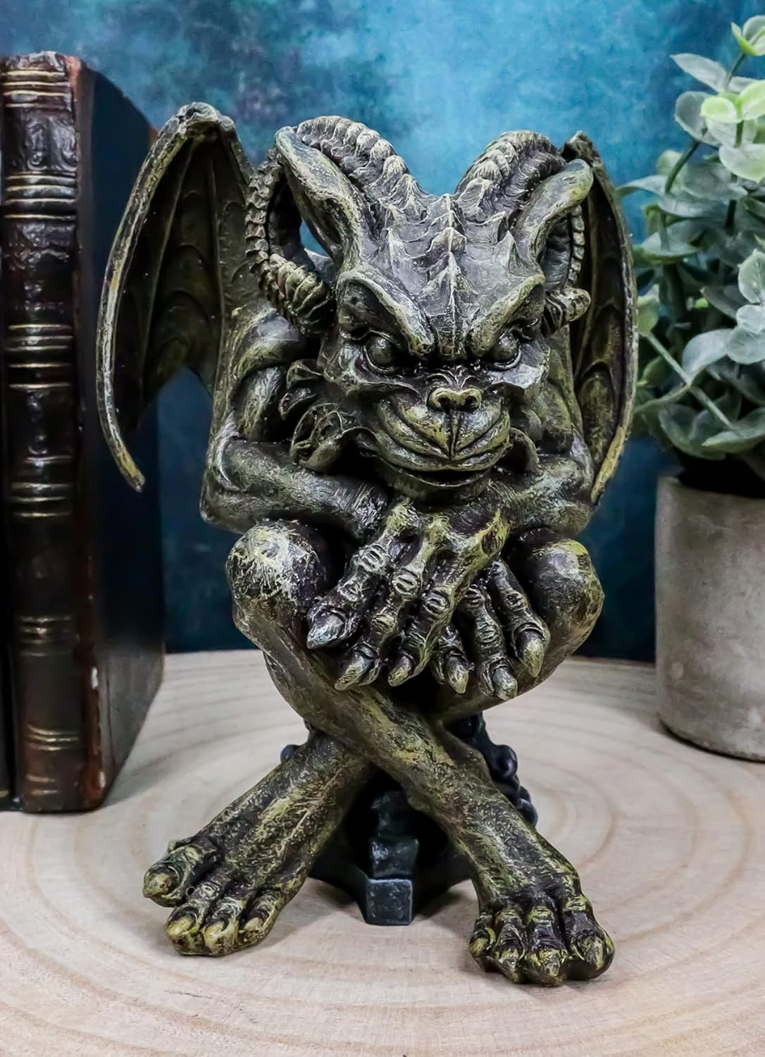 Ebros Gift Winged Ram Horned Gargoyle Sitting On Cathedral Pedestal Statue 6