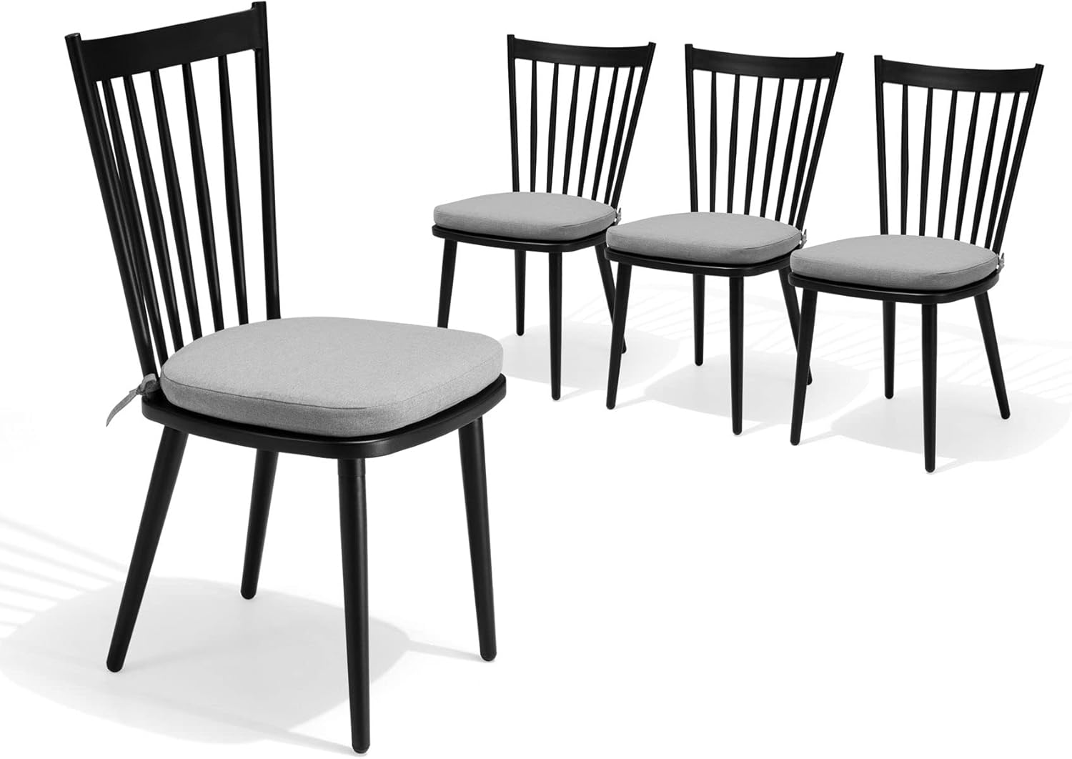 Pellebant Aluminum Outdoor Dining Chair Set of 4, High Back Armless Patio Chair with Cushions, All Weather for Patio, Garden, Lawn, Deck, Porch and Yard, Black