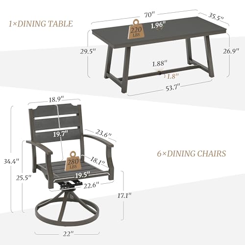 Outdoor Table and chairs Set 5Pcs,HDPS Patio Dining Set Swivel Rocking with Umbrella Hole, Aluminum Frame with HDPS Seat, Bullard Outdoor Furniture Set, brown-oil printed