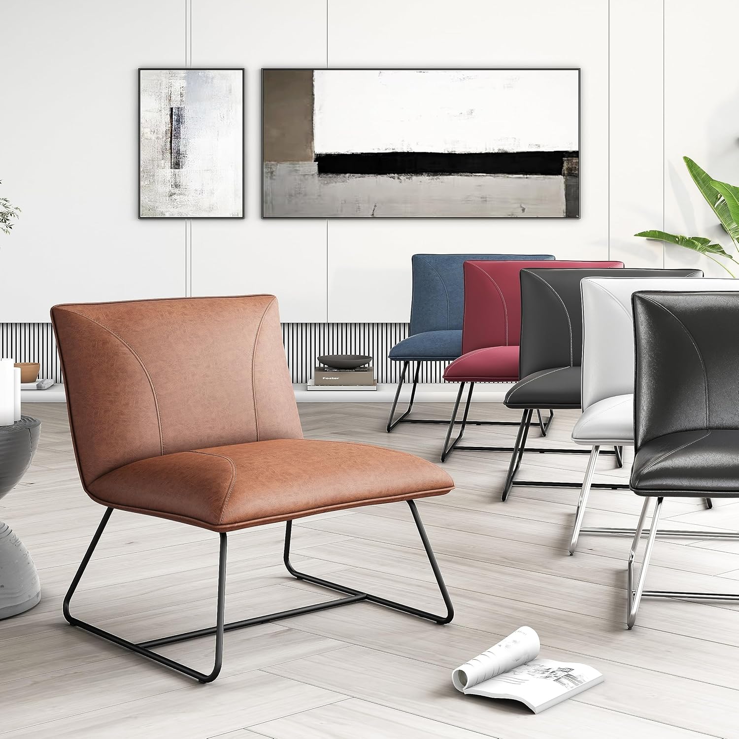 Corvus Soloway Oversize Bonded Leather Lounge Slipper Chair Brown